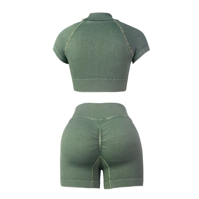 Colarinho de entalhe Mulheres Yoga Set Roupas desportivas Calças de baixo Roupas desportivas Roupas de treino Calções de ginástica Traje
