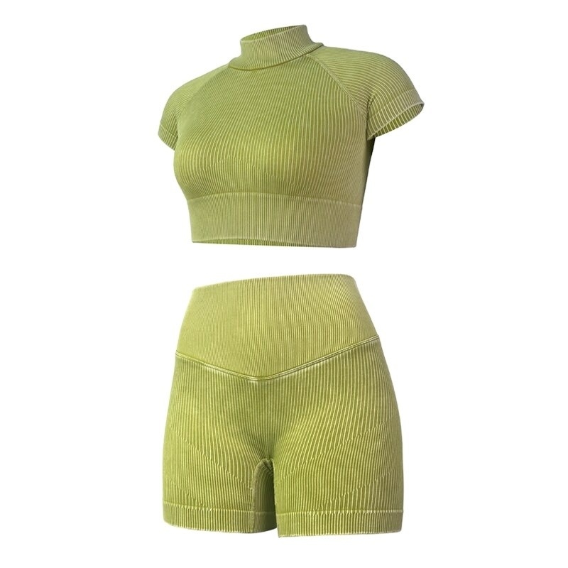 Colarinho de entalhe Mulheres Yoga Set Roupas desportivas Calças de baixo Roupas desportivas Roupas de treino Calções de ginástica Traje