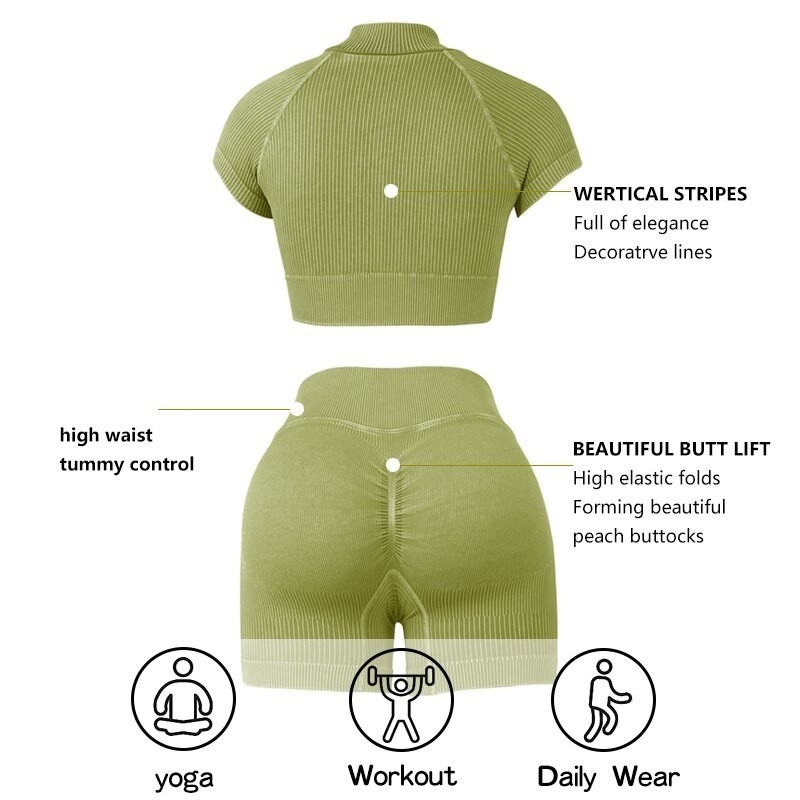 Colarinho de entalhe Mulheres Yoga Set Roupas desportivas Calças de baixo Roupas desportivas Roupas de treino Calções de ginástica Traje