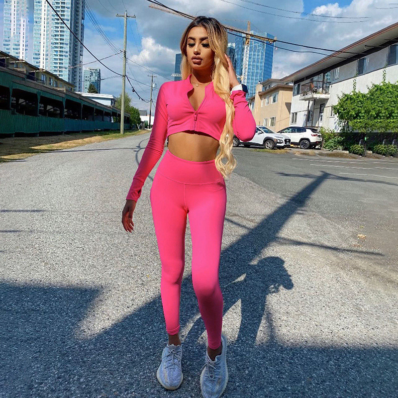 Traje de ginástica feminino de manga longa para treino físico Midi Outfit esportivo de comprimento